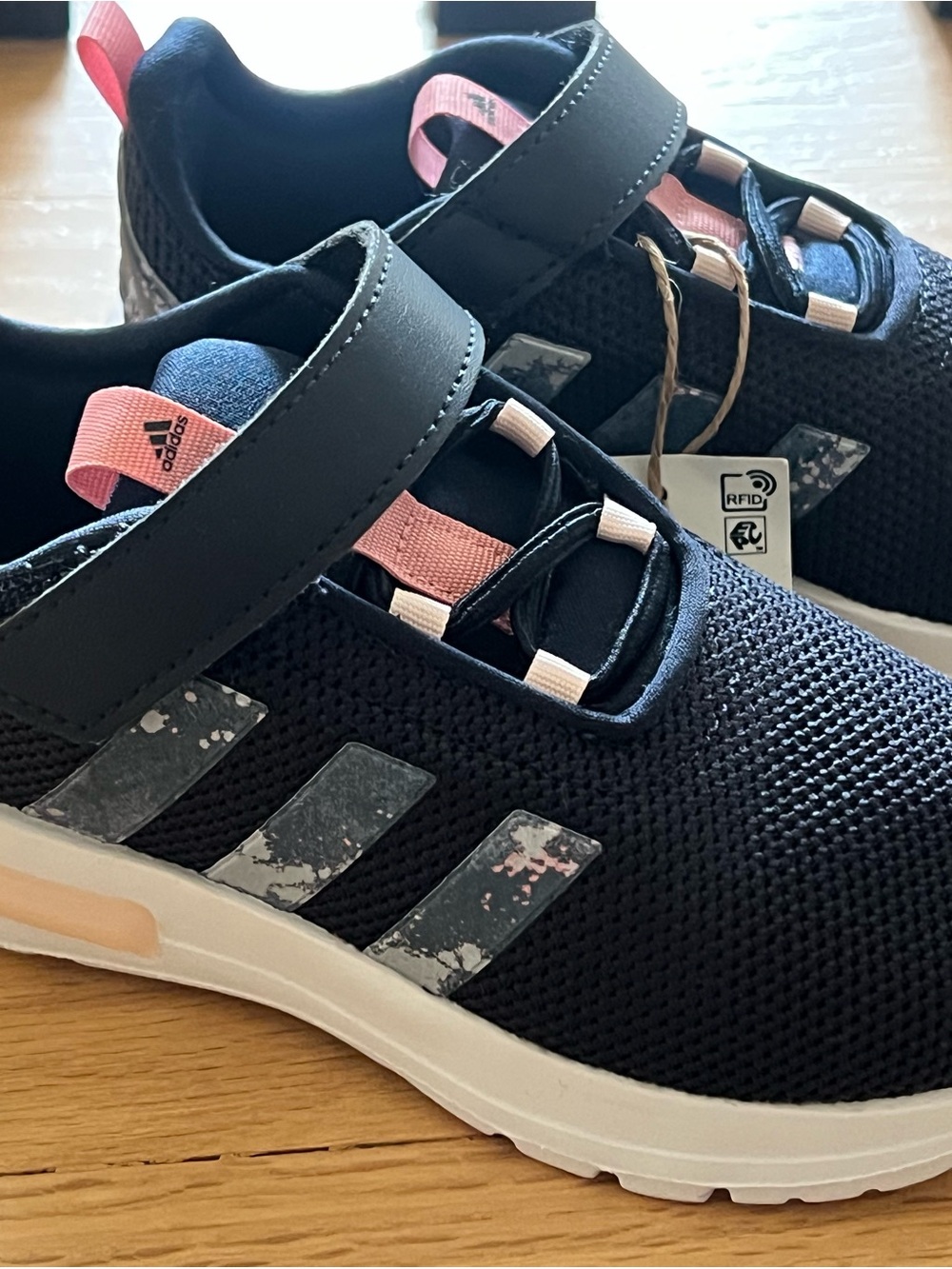 Adidas Kids Navy & Pink Athletic Sneaker with Hook-and-Loop Strap